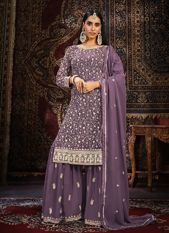 Purple Sequence Embroidery Traditional Gharara Suit