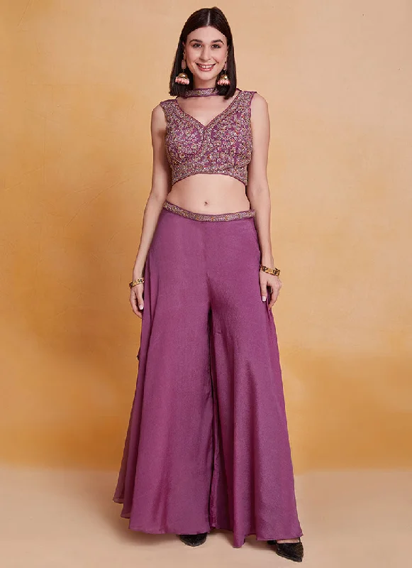 Purple Multi Handwork Embroidery Designer Co-Ord Palazzo Set