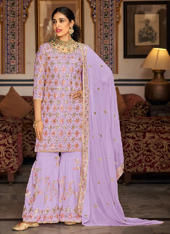 Lavender Sequence Embroidery Traditional Gharara Suit