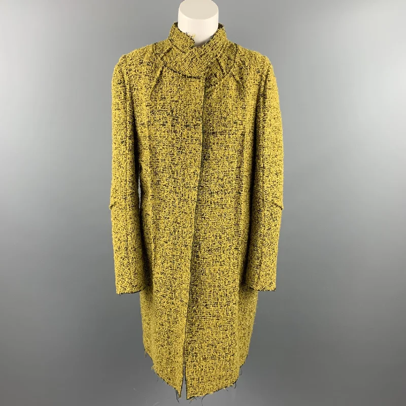 MARNI Size 4 Mustard & Black Textured Boucle Mohair Blend Coat