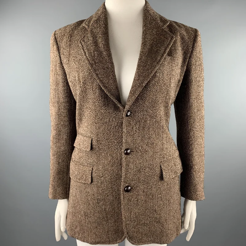 RALPH LAUREN Size 4 Oversized Brown Tweed Herringbone Wool Blazer Jacket