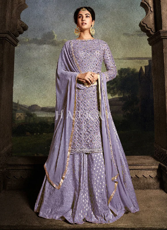 Lavender Golden Embroidered Sharara Suit