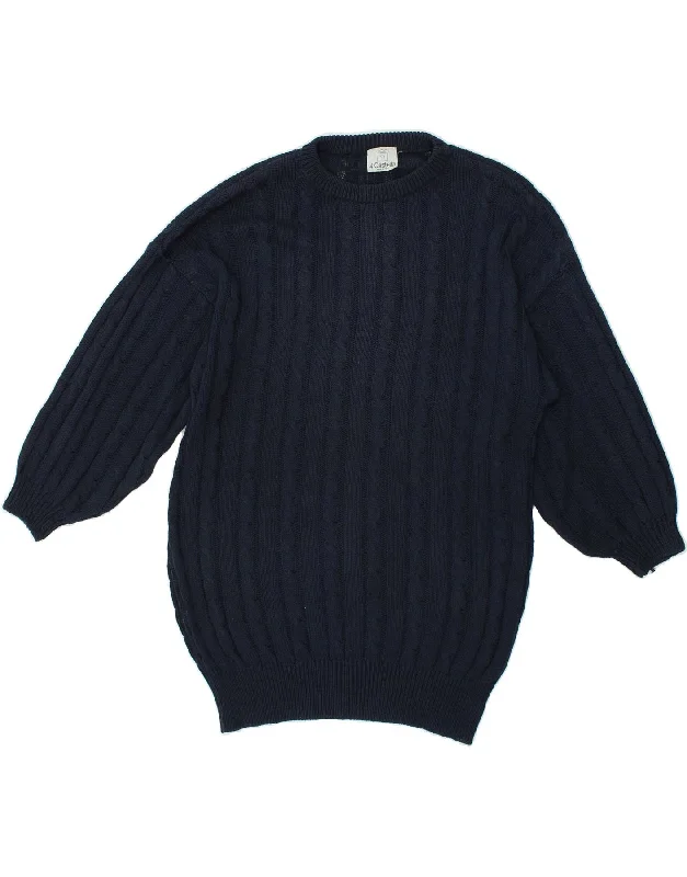 VINTAGE Womens Crew Neck Jumper Sweater Medium Navy Blue Cotton