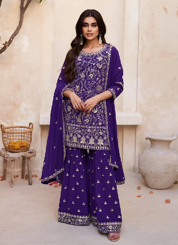 Dark Blue Embroidery Traditional Sharara Suit