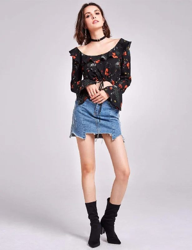 Alisa Pan Long Sleeves Printed Crop Top