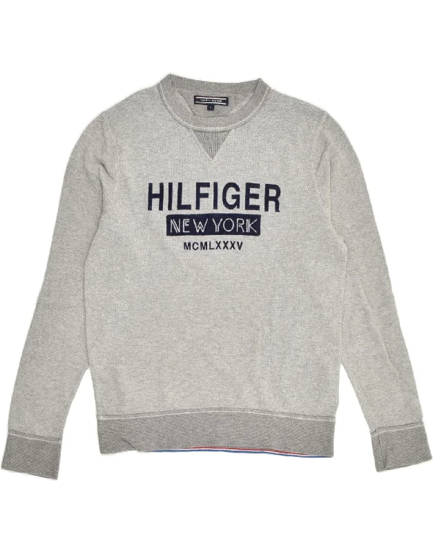 TOMMY HILFIGER Womens Graphic Sweatshirt Jumper UK 10 Small Grey Cotton