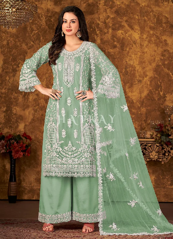 Pale Green Embroidered Pakistani Palazzo Suit