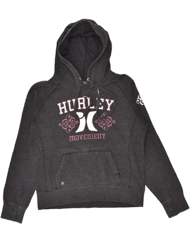 HURLEY Womens Graphic Hoodie Jumper UK 16 Large Grey Cotton