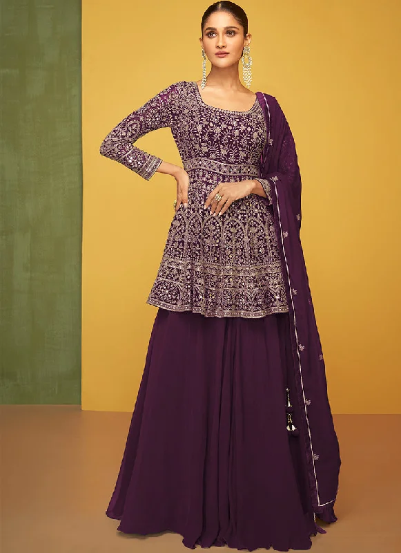 Purple Embroidery Traditional Lehenga Kurti