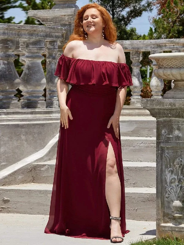 Plus Size Off the Shoulder Bridesmaid Dress with Thigh Split