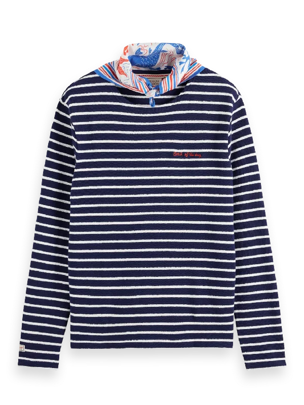 Scotch & Soda - Striped Long Sleeved Tee with Neckerchief - Navy/White