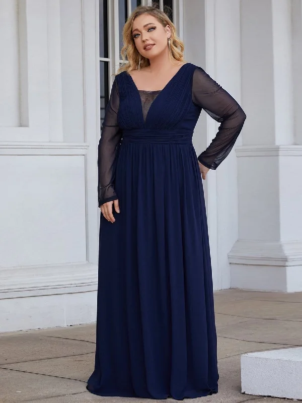 Plus Size A-Line Pleated Long Sleeve Mother of the Bride Dress