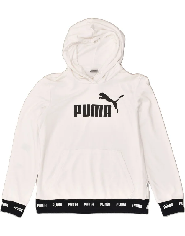 PUMA Womens Graphic Hoodie Jumper UK 12 Medium White Cotton