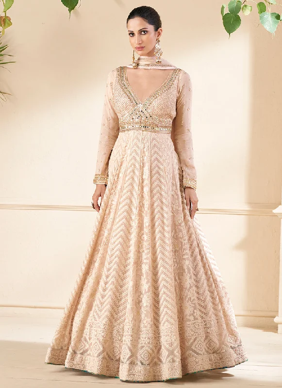 Golden Beige Embroidery Georgette Anarkali Suit