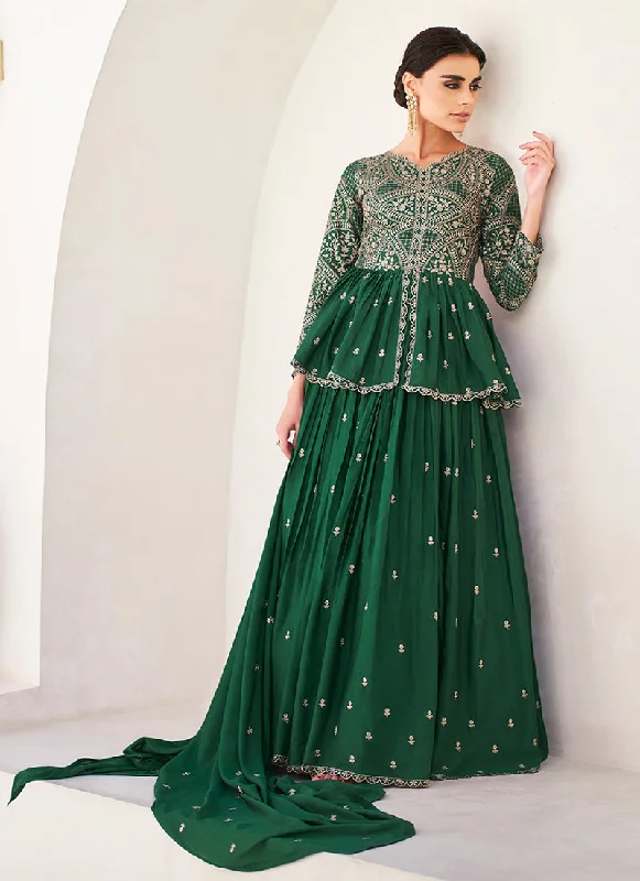 Green Embroidery Peplum Style Kurti Lehenga