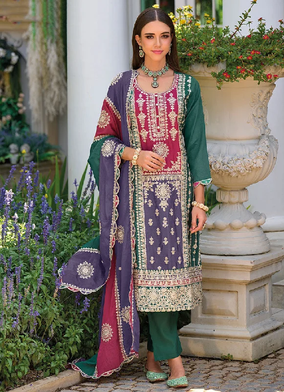 Green Purple Multi Embroidery Traditional Pakistani Salwar Suit