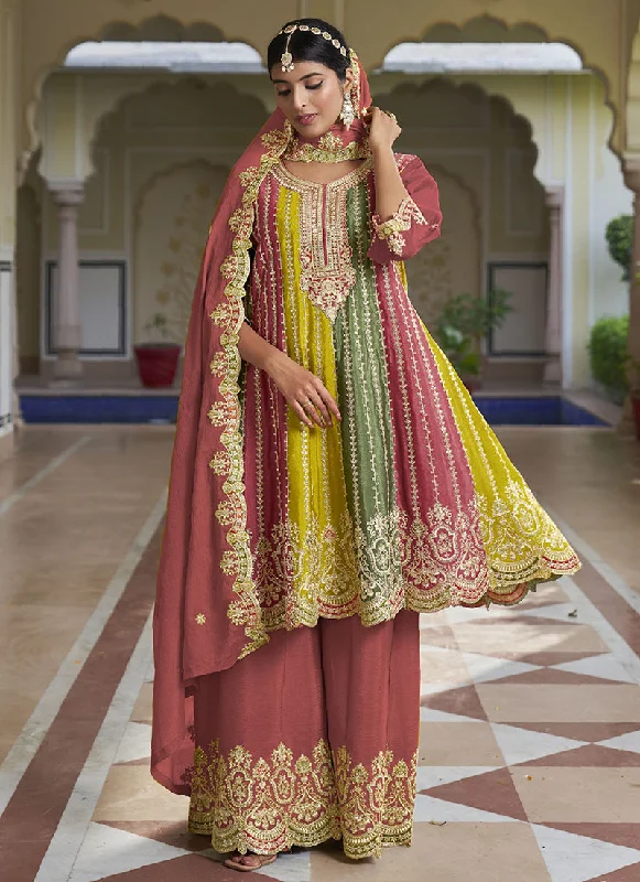 Burnt Red Multi Embroidery Wedding Gharara Style Suit