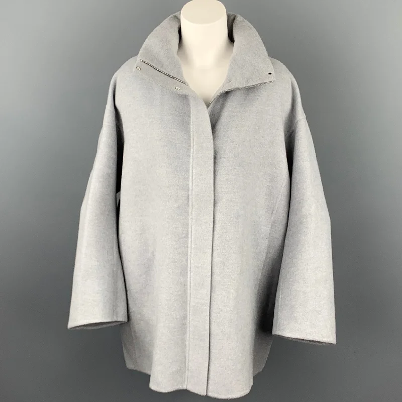 LORO PIANA Size M Light Gray Cashmere Leather Trim Oversized Hooded Jacket