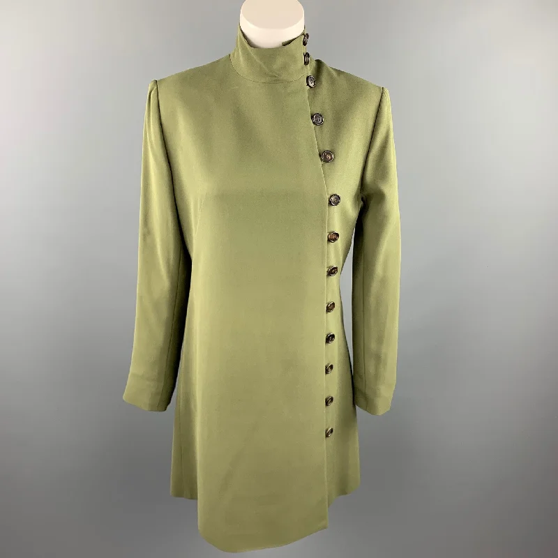 MORGANE LE FAY Size L Olive Silk / Lycra Asymmetrical Coat