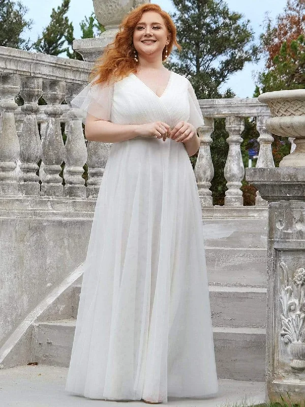 Women's Floor-Length Plus Size Bridesmaid Dress with Short Sleeve