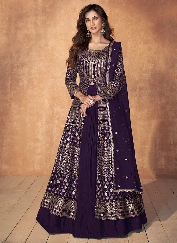 Deep Purple Sequence Embroidery Slit Style Anarkali Lehenga