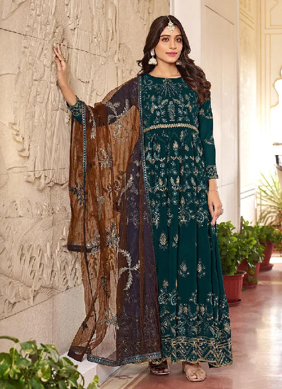 Green Multi Embroidery Gerogette Anarkali Suit