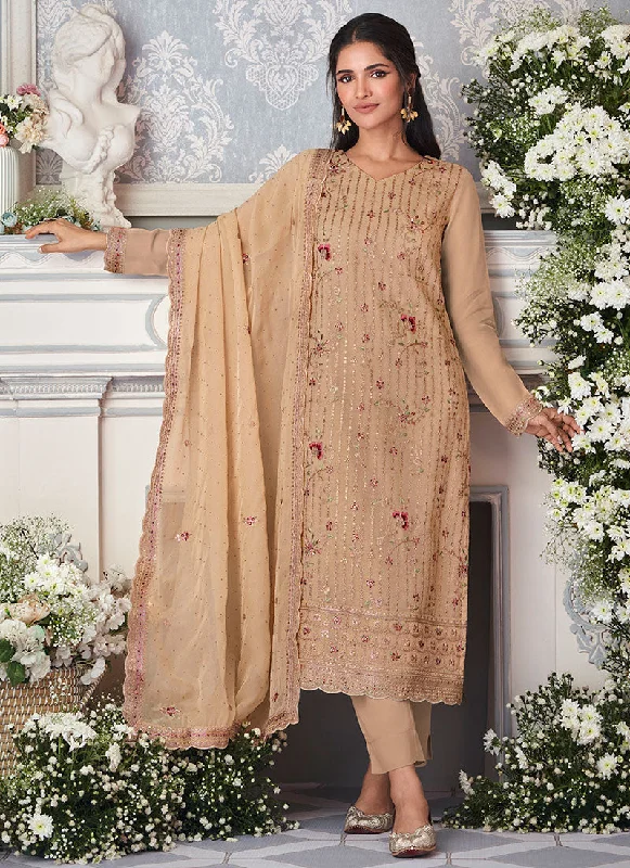 Beige Embroidery Salwar Kameez Suit