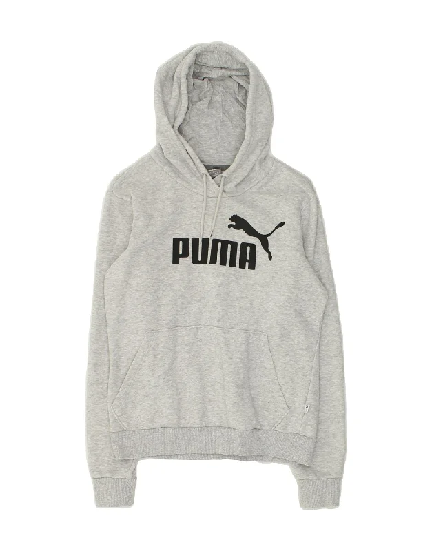 PUMA Womens Graphic Hoodie Jumper UK 10 Small  Grey Cotton