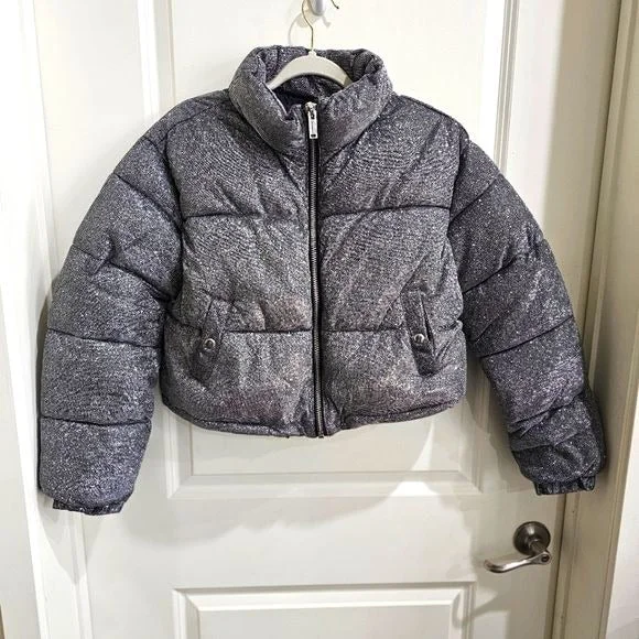 Tundra Tamer Sparkle Puffer Jacket | Silver Side Pockets High Neck