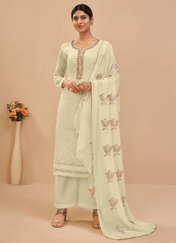 Ivory White Multi Embroidered Pakistani Pant Style Suit