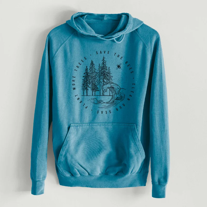 Save the Bees, Clean our Seas, Plant more Trees  - Mid-Weight Unisex Vintage 100% Cotton Hoodie