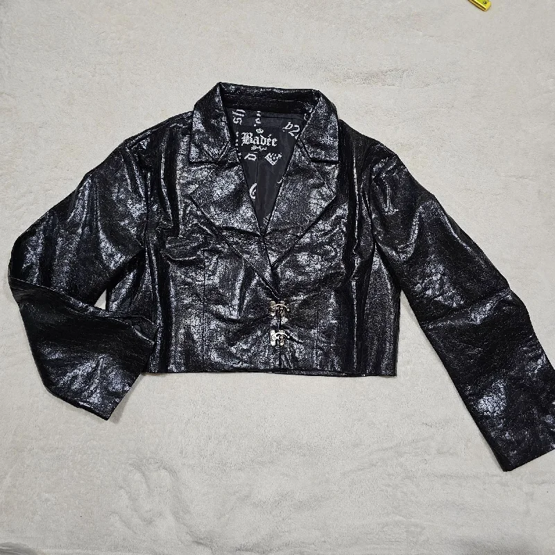 BADEE Faded ECO Leather Crop Jacket Black