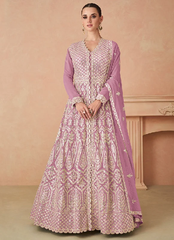 Lavender Foil Mirror Slit Style Anarkali Lehenga Suit