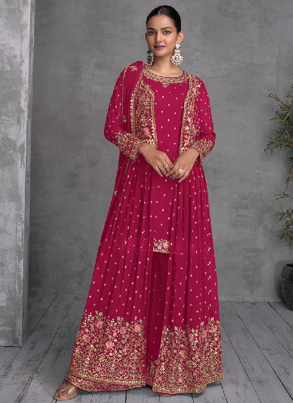 Hot Pink Multi Embroidered Jacket Style Gharara Suit