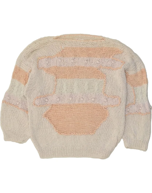 VINTAGE Womens Boat Neck Jumper Sweater UK 16 Large Beige