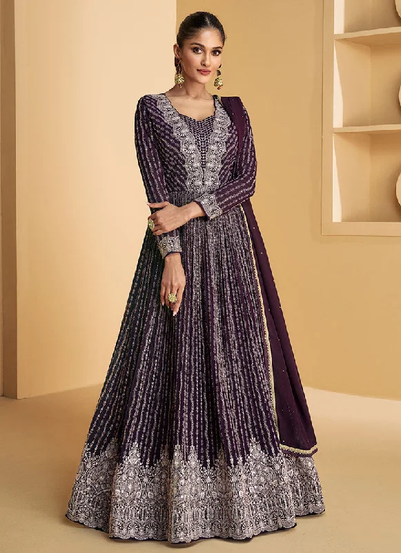 Deep Purple Embroidered Designer Anarkali Dress