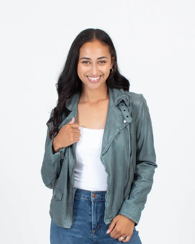 Green Leather Moto Jacket