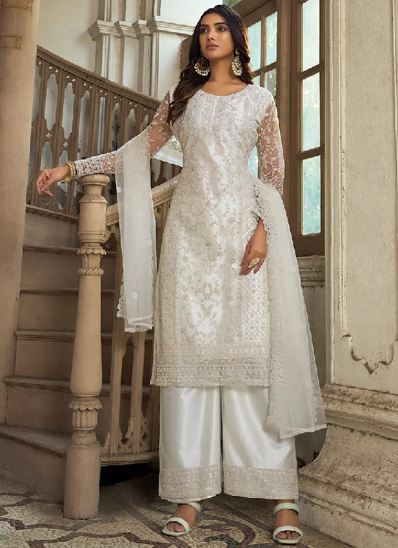 Off White Embroidery Pakistani Pant Style Suit