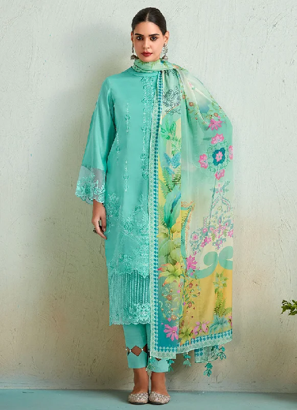 Sea Green Floral Embroidery Pakistani Salwar Kameez Suit