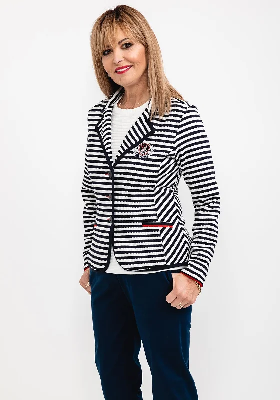 Dolcezza Nautical Stripe Jersey Blazer, Navy & White