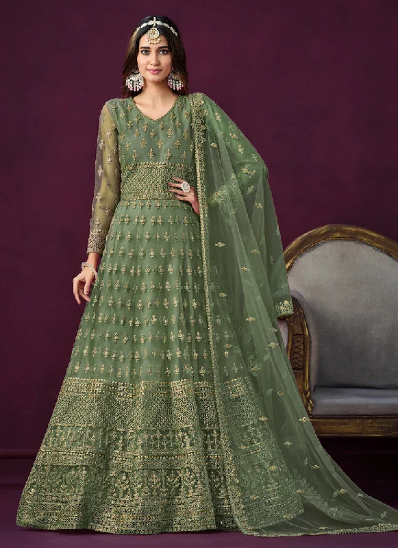 Green Sequence Embroidery Traditional Anarkali Suit