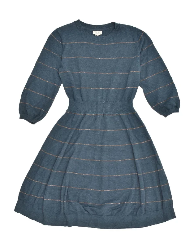 FAT FACE Womens Jumper Dress UK 12 Medium Blue Striped Cotton