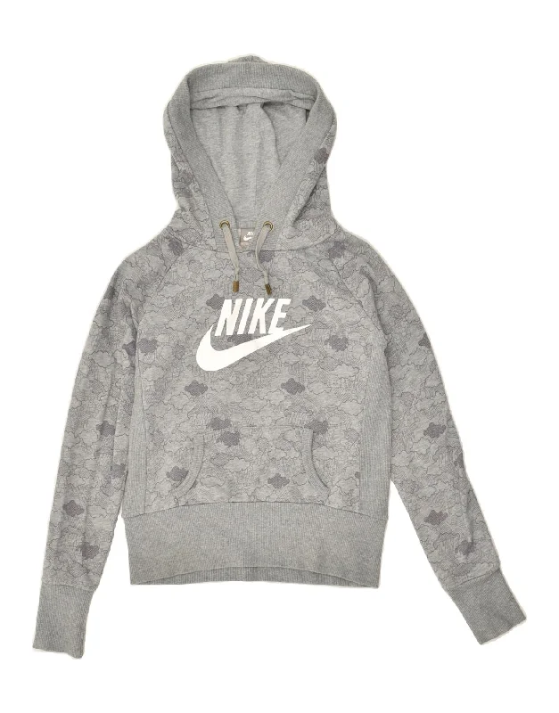 NIKE Womens Graphic Hoodie Jumper UK 6/8 Small Grey