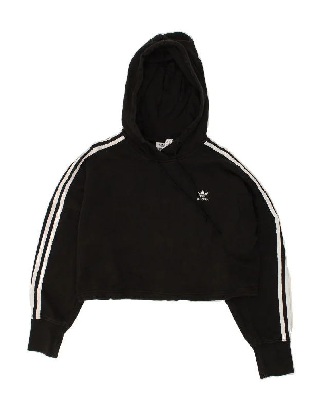 ADIDAS Womens Crop Oversized Hoodie Jumper UK 6 XS  Black