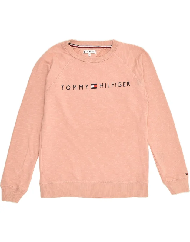 TOMMY HILFIGER Womens Graphic Sweatshirt Jumper UK 6 XS Orange