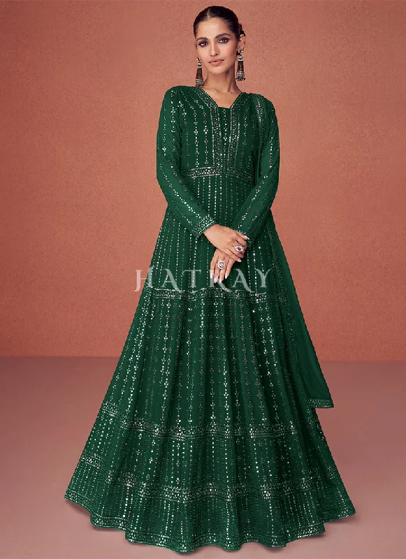 Green Sequence Embroidered Festival Wear Anarkali Suit