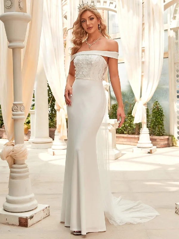 Applique Off-Shoulder Bodycon Fishtail Wedding Dress