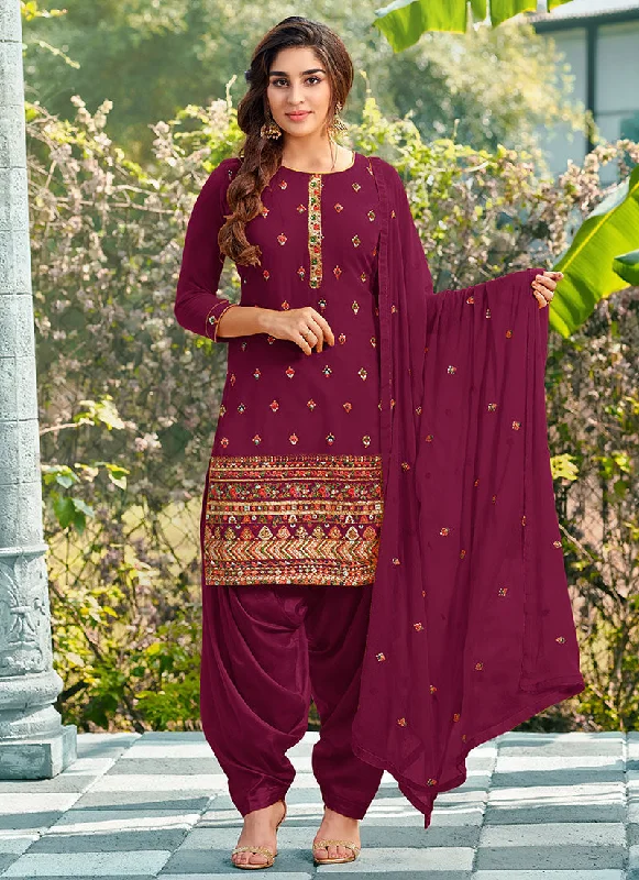 Magenta Sequence Embroidered Patiala Suit