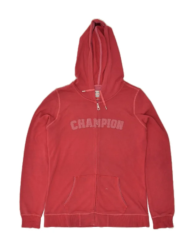 CHAMPION Womens Graphic Zip Hoodie Sweater UK 18 XL Red Cotton