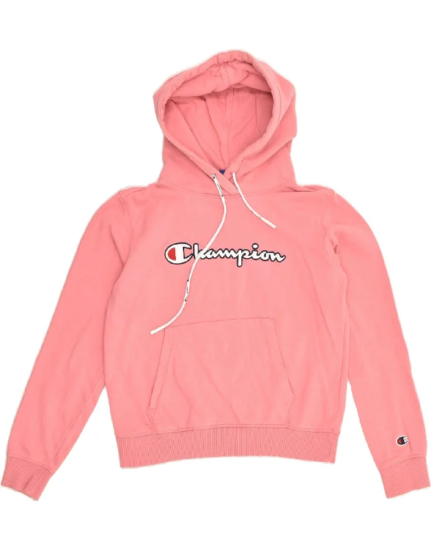 CHAMPION Womens Graphic Hoodie Jumper UK 4 XS Pink Cotton